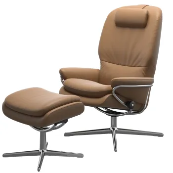 Fotoliu recliner cu taburet Stressless Rome Cross cu spatar inalt cadru Polished tapiterie piele Paloma Taupe imagine