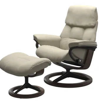 Fotoliu recliner cu taburet Stressless Ruby M Signature baza Matte Black - Wenge stain tapiterie piele Paloma Light Grey imagine