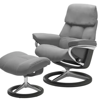 Fotoliu recliner cu taburet Stressless Ruby M Signature baza Polished - Grey stain tapiterie piele Batick Wild Dove imagine