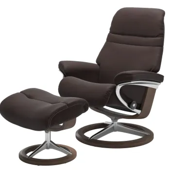 Fotoliu recliner cu taburet Stressless Sunrise L Signature baza Polished - Walnut stain tapiterie piele Paloma Chocolate imagine