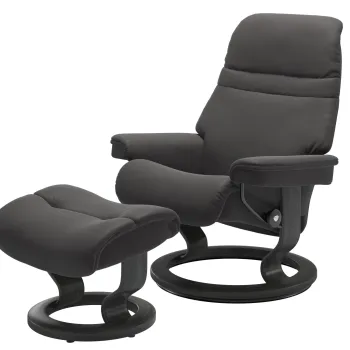 Fotoliu recliner cu taburet Stressless Sunrise M Classic baza Grey stain tapiterie piele Paloma Rock imagine