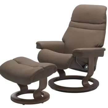 Fotoliu recliner cu taburet Stressless Sunrise M Classic baza Walnut stain tapiterie piele Batick Mole imagine