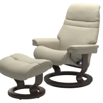 Fotoliu recliner cu taburet Stressless Sunrise M Classic baza Wenge stain tapiterie piele Paloma Light Grey imagine