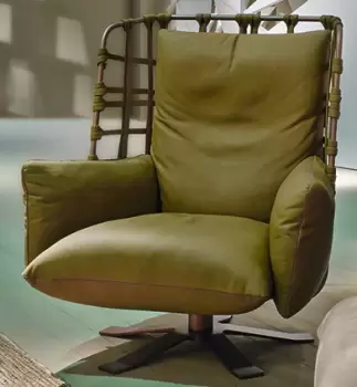 Fotoliu rotativ Gamma Dandy Cocoon piele Maori H685 baza Burnished Copper HandMade in Italy imagine