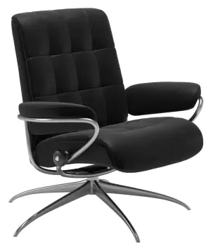 Fotoliu Stressless London cu spatar jos baza inalta cadru aluminiu negru tapiterie piele Batik Black imagine