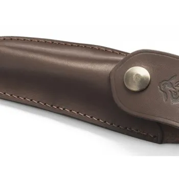 Husa protectie Claude Dozorme din piele pentru cutit de buzunar inchidere cu capsa maro 12cm imagine