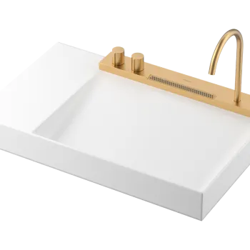 Lavoar asimetric cu baterie termostatata incorporata Hansgrohe Avalegra AquaUnit 78x47.5x10cm  orientare dreapta  bronz periat imagine