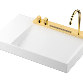 Lavoar asimetric cu baterie termostatata incorporata Hansgrohe Avalegra AquaUnit 78x47.5x10cm  orientare dreapta  gold optic imagine