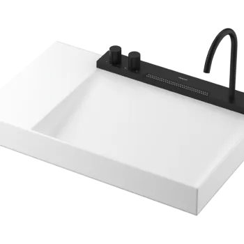 Lavoar asimetric cu baterie termostatata incorporata Hansgrohe Avalegra AquaUnit 78x47.5x10cm  orientare dreapta  negru mat imagine