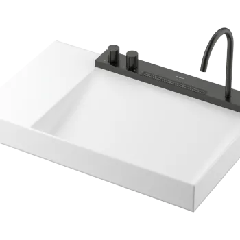Lavoar asimetric cu baterie termostatata incorporata Hansgrohe Avalegra AquaUnit 78x47.5x10cm  orientare dreapta  negru periat imagine