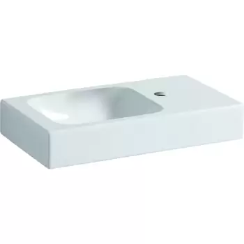 Lavoar asimetric Geberit iCon 53x31cm orificiu baterie dreapta fara preaplin montare pe mobilier alb imagine