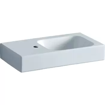 Lavoar asimetric Geberit iCon 53x31cm orificiu baterie stanga fara preaplin montare pe mobilier alb imagine
