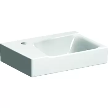 Lavoar asimetric Geberit Xeno2 40x28cm orificiu baterie stanga fara preaplin montare pe mobilier KeraTect alb imagine
