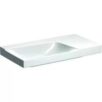 Lavoar asimetric Geberit Xeno2 90x48cm fara orificiu baterie fara preaplin raft dreapta KeraTect alb imagine