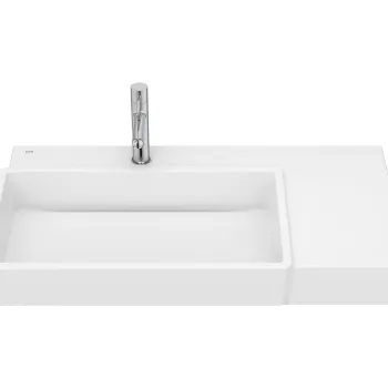 Lavoar asimetric Roca Tura 80x43cm orientare dreapta fara orificiu preaplin alb mat imagine