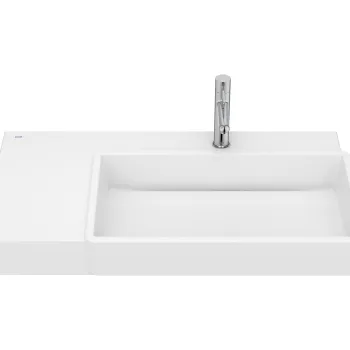 Lavoar asimetric Roca Tura 80x43cm orientare stanga fara orificiu preaplin alb mat imagine