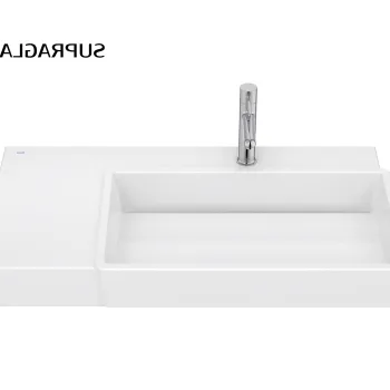 Lavoar asimetric Roca Tura 80x43cm orientare stanga fara orificiu preaplin alb Supraglaze imagine