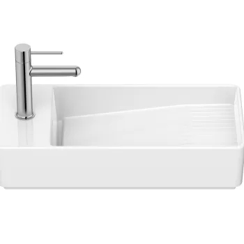 Lavoar asimetric Roca Tura Compact 55x27.5cm orientare dreapta fara orificiu preaplin alb imagine