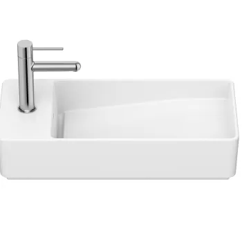 Lavoar asimetric Roca Tura Compact 55x27.5cm orientare dreapta fara orificiu preaplin alb mat imagine