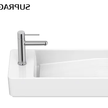 Lavoar asimetric Roca Tura Compact 55x27.5cm orientare dreapta fara orificiu preaplin alb Supraglaze imagine