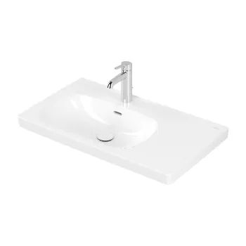 Lavoar asimetric Villeroy & Boch Skyla 80x46cm  montare pe mobilier  orientare dreapta  TitanCeram  alb alpin imagine