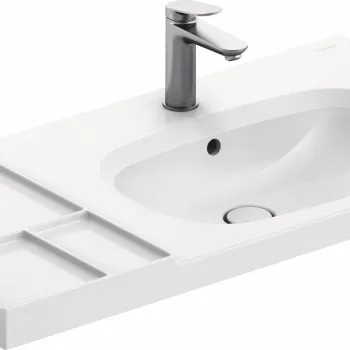 Lavoar Duravit Aurena 100x50cm HygieneGlaze Plus montare pe mobilier orientare stanga ventil ceramic inclus alb imagine
