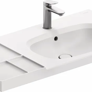 Lavoar Duravit Aurena 100x50cm HygieneGlaze Plus montare pe mobilier orientare stanga ventil ceramic inclus alb mat imagine