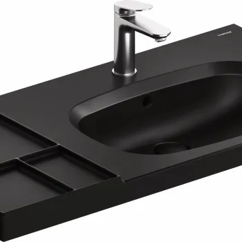 Lavoar Duravit Aurena 100x50cm HygieneGlaze Plus montare pe mobilier orientare stanga ventil ceramic inclus negru mat imagine