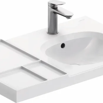Lavoar Duravit Aurena 80x50cm HygieneGlaze Plus montare pe mobilier orientare stanga ventil ceramic inclus alb imagine