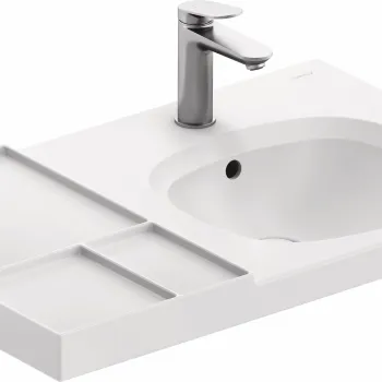 Lavoar Duravit Aurena 80x50cm HygieneGlaze Plus montare pe mobilier orientare stanga ventil ceramic inclus alb mat imagine