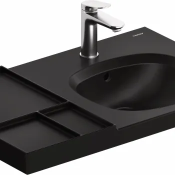 Lavoar Duravit Aurena 80x50cm HygieneGlaze Plus montare pe mobilier orientare stanga ventil ceramic inclus negru mat imagine