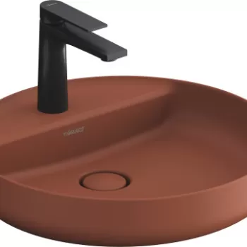 Lavoar Duravit Vitrium 46x46cm cu platforma baterie montare pe blat fara preaplin rosu satin mat imagine