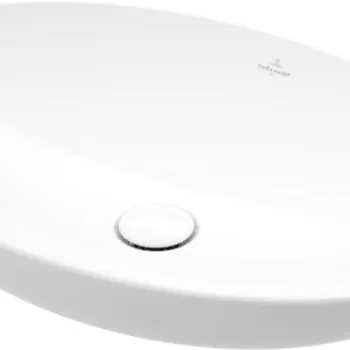 Lavoar oval tip bol Villeroy&Boch Loop&Friends CeramicPlus 56x38cm fara preaplin material TitanCeram montare pe blat alb Alpin imagine