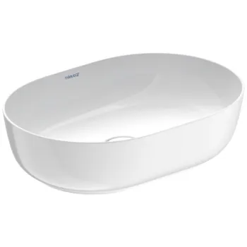 Lavoar tip bol Duravit Luv 50x35cm  fara orificiu baterie  fara preaplin  montare pe blat  WonderGliss  include capac ceramic  alb imagine