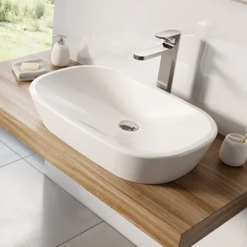 Lavoar tip bol Ravak Ceramic O 60x40x12cm fara orificiu baterie fara preaplin alb imagine