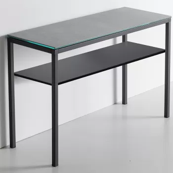Masa consola Dexo Dado 120x30cm h74cm baza metal negru blat ceramic Vulcano Nero imagine