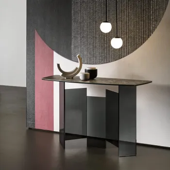 Masa consola Tonelli Design Metropolis Ceramic  design G. Maurizio Scutella  120x45cm  h 75cm  baza sticla Fume  top ceramic imagine