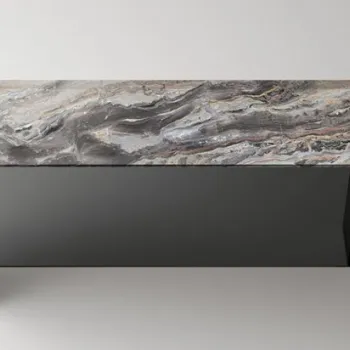 Masa consola Tonelli Design Sestante Stone  design Emilio Nanni  120x40cm  h 73cm  baza sticla Fume  top marmura Arabescato Orobico Gold imagine