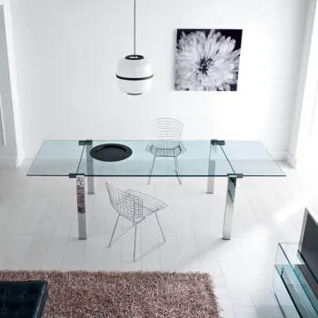 Masa extensibila Tonelli Design Livingstone A  design Giulio Mancini  120-210x90cm  h 74cm  picioare crom  sticla transparenta imagine