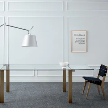 Masa extensibila Tonelli Design Livingstone Wood A1  design Giulio Mancini  140-240x90cm  h 74cm  picioare lemn  sticla clara imagine