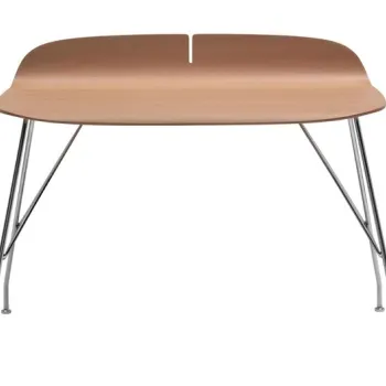 Masa Kartell Earl Of Wood design Philippe Starck cadru metal crom top lemn deschis imagine