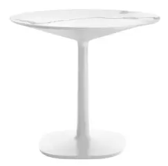 Masa rotunda Kartell Multiplo design Antonio Citterio d78cm h74cm baza patrata blat cu finisaj marmura alb imagine