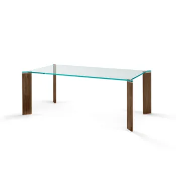 Masa Tonelli Design Can Can  design Mario Milana  200x100cm  h 75cm  picioare nuc canaletto  top sticla transparenta imagine