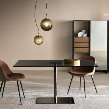 Masa Tonelli Design Farniente  design G.T. Garattoni  130x70cm  h 73cm  baza negru mat  top sticla Fume imagine