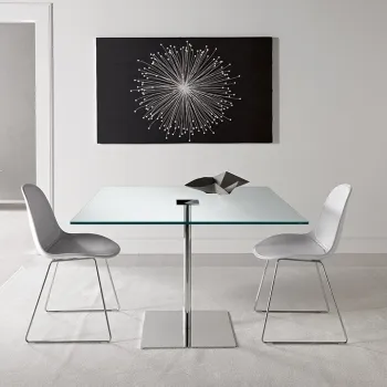 Masa Tonelli Design Farniente  design G.T. Garattoni  90x90cm  h 73cm  baza crom  top sticla transparenta imagine