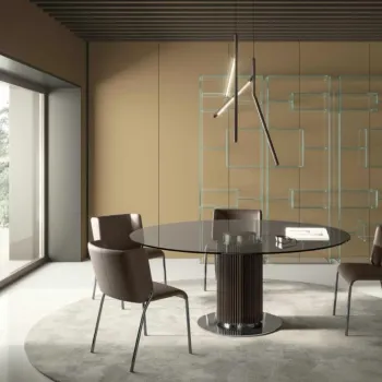 Masa Tonelli Design Hybrid  design Massimo Castagna  140x140cm  h 75cm  baza cu lamele din lemn  sticla Fume imagine