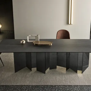 Masa Tonelli Design Metropolis  design G. Maurizio Scutella  200x100cm  h 75cm  baza sticla Fume  top ceramic Pietra di Savoia Antracite Bocciardato imagine