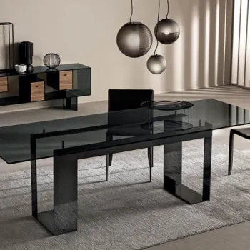 Masa Tonelli Design Miles  design Giulio Mancini  200x100cm  h 74cm  baza negru lacuit  top sticla Fume imagine