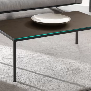 Masuta Dexo Dado 130x70cm h35cm baza metal negru blat ceramic Vulcano Moka imagine