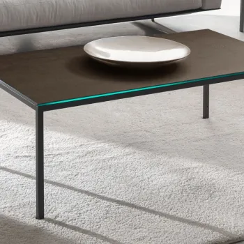 Masuta Dexo Dado 130x70cm h35cm baza metal negru blat ceramic Vulcano Moka imagine